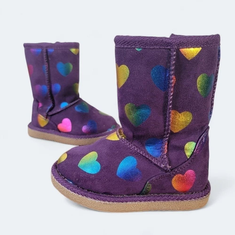 Harper Canyon Purple Soft Warm Boots Iridescent Hearts Multi Color Winter Size 5